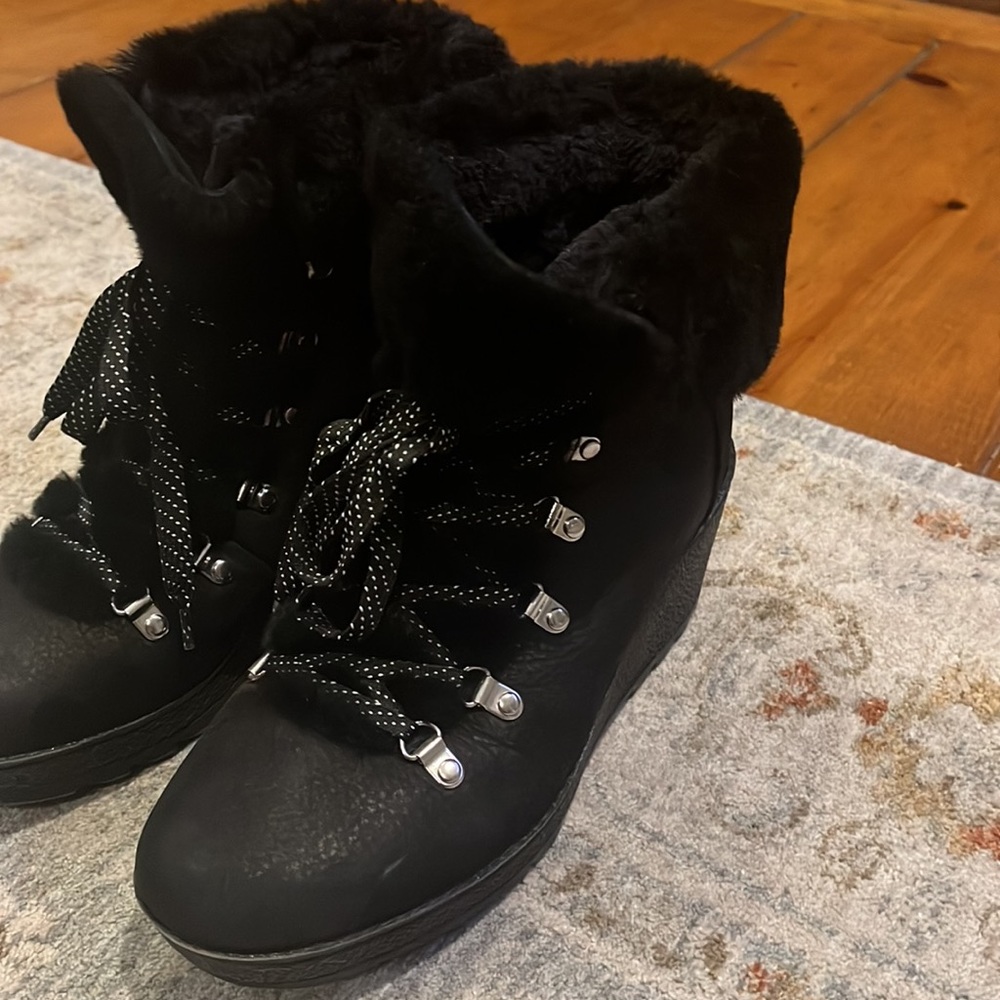 J Crew suede wedge. Fur ankle cuff and fur lined on the inside. - Picture 5 of 7